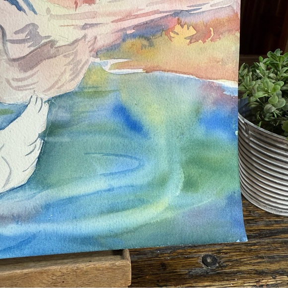 Serene Watercolor Duck Art Water Pond Geese Goose - Picture 10 of 13